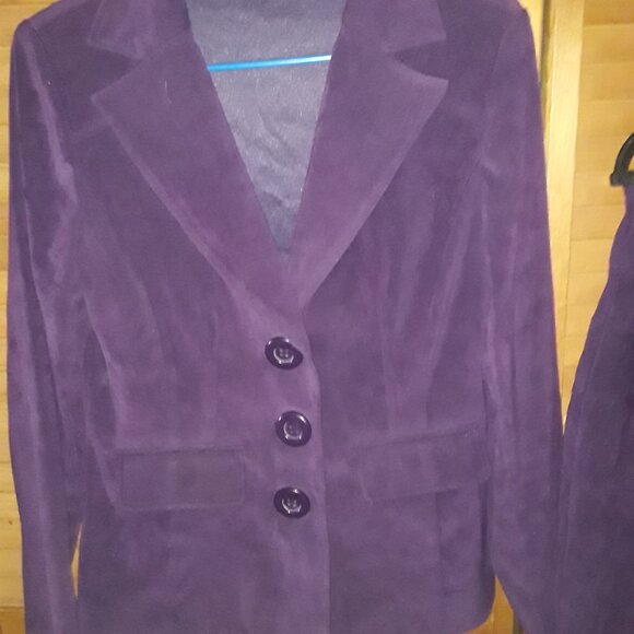 CATO SZ 8 Purple Suede Jacket & Midi Skirt Suit Set Business Career Soft! - Picture 2 of 12